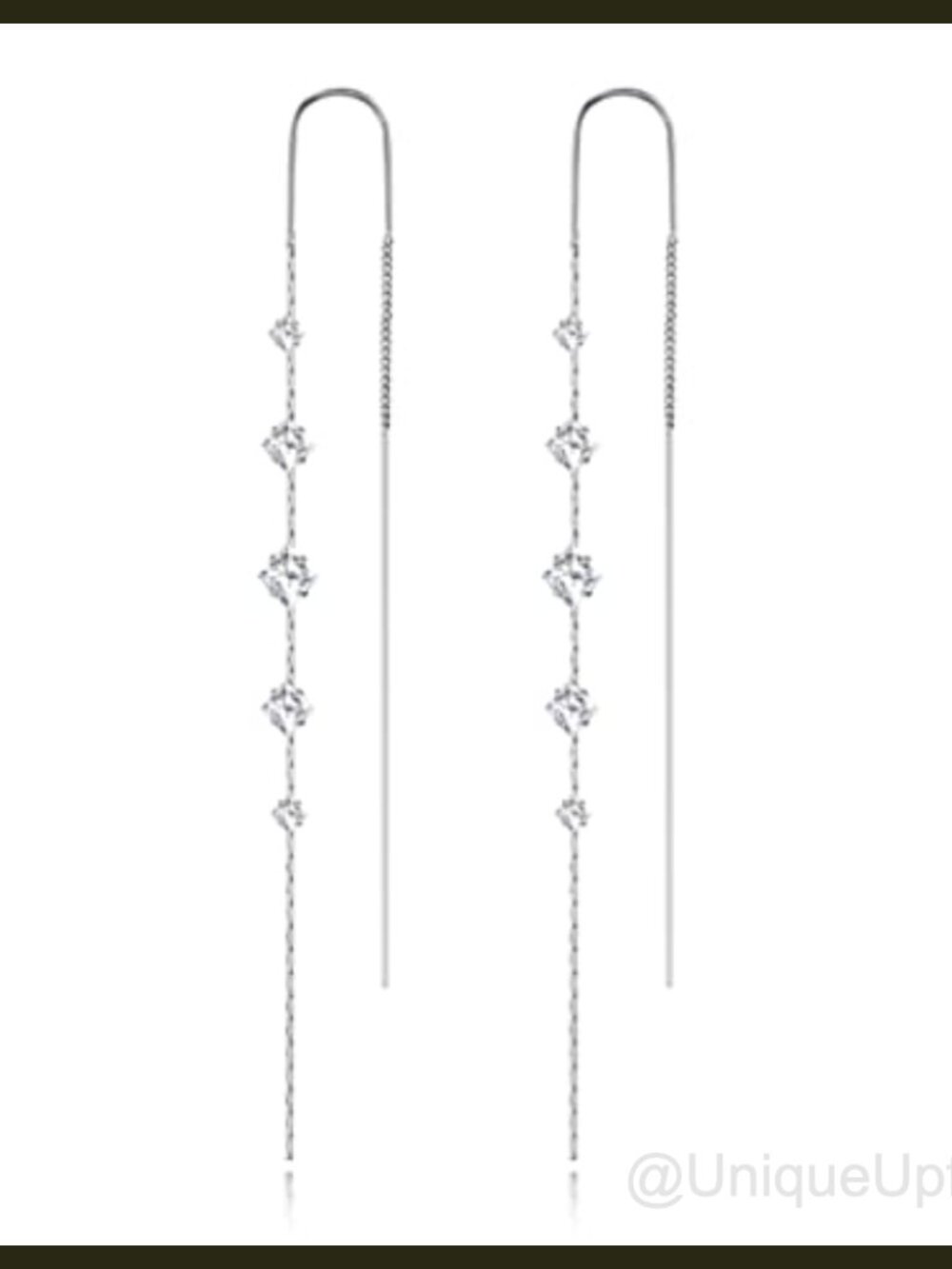 Long Silver Dangle Drop Earrings Cubic Zirconia Sterling Silver Plated Copper